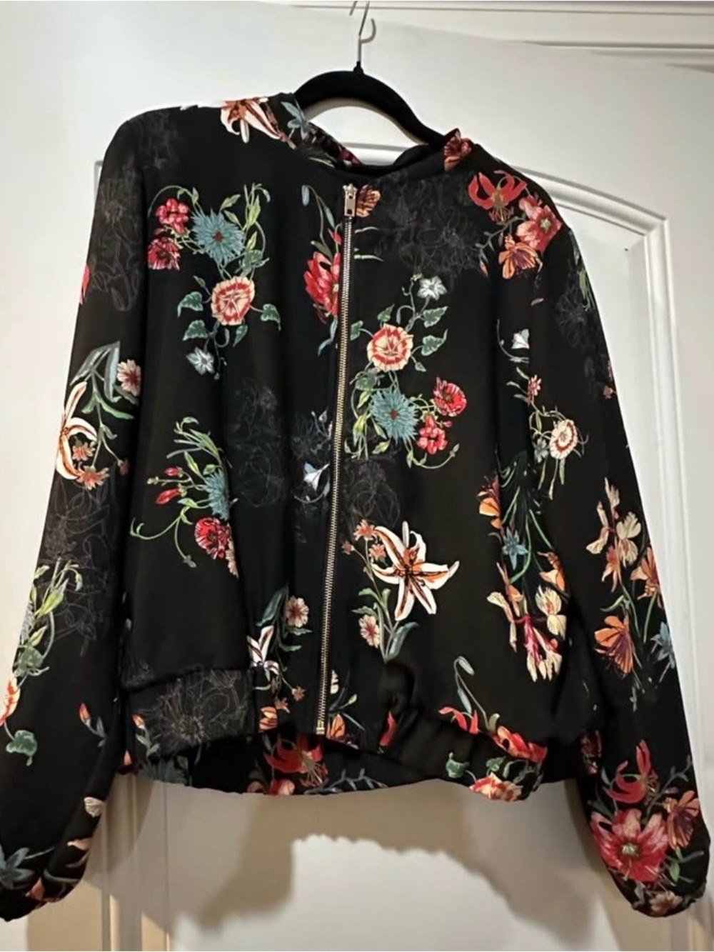 Dalia Black Floral Zip-Front Bomber Jacket